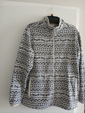 Columbia White & Grey Geometric Full-Zip Teddy Fleece Jacket